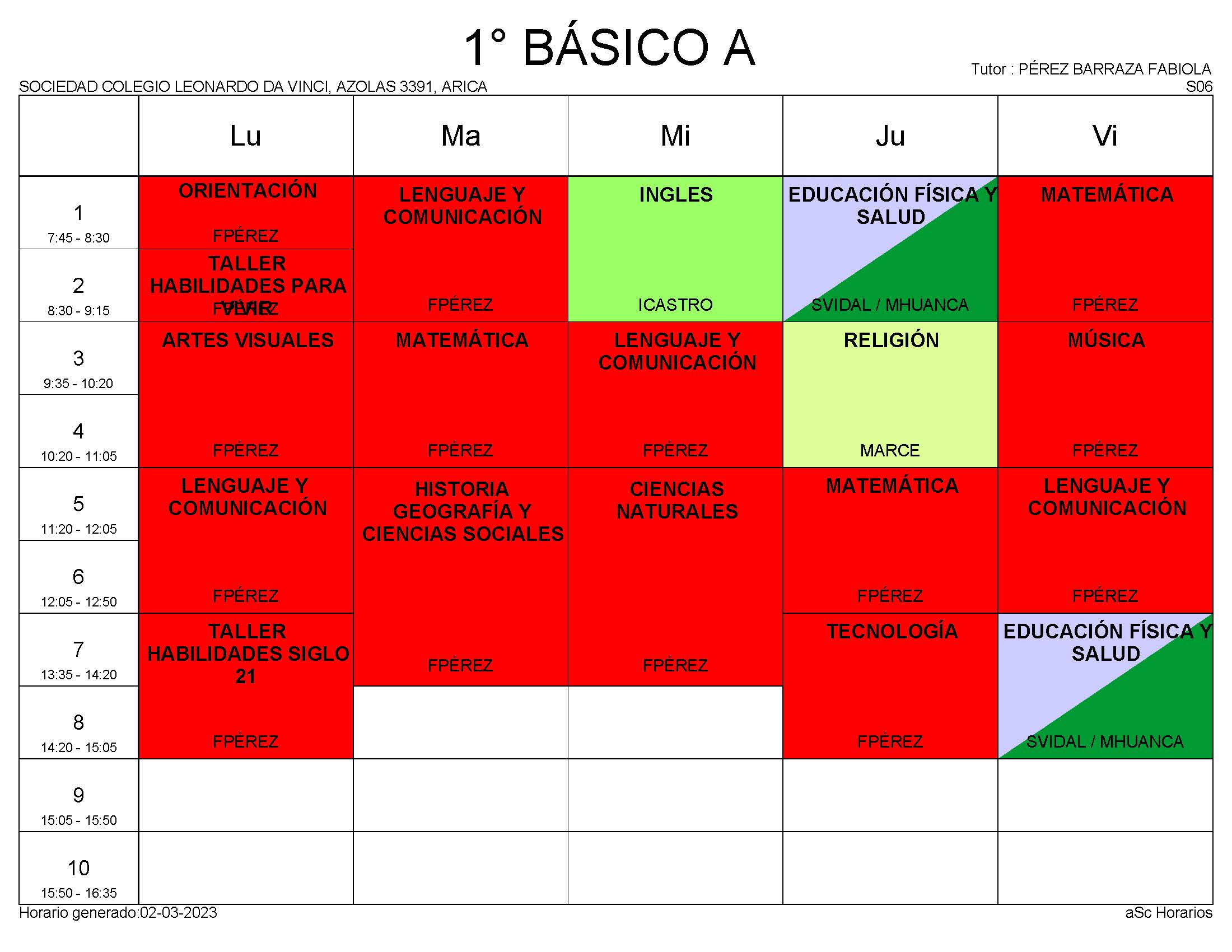 Horarios de clases 2023